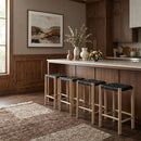 Entwine - Vegan Leather Upholstered Backless Counter Stool - Painted Natural