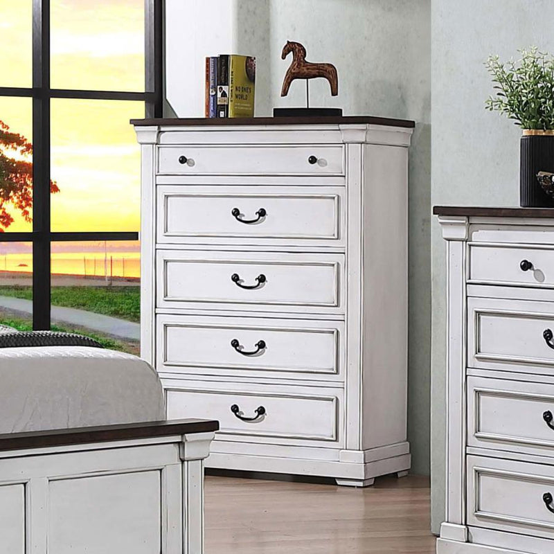 Hillcrest - 5-Drawer Bedroom Chest - Distressed White