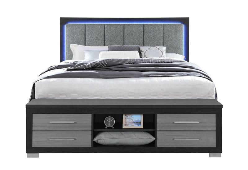 Emma - King Bed With LED And USB - Black / Gray