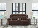 Free Wake - Double Relcining Power Loveseat With Console - Chocolate