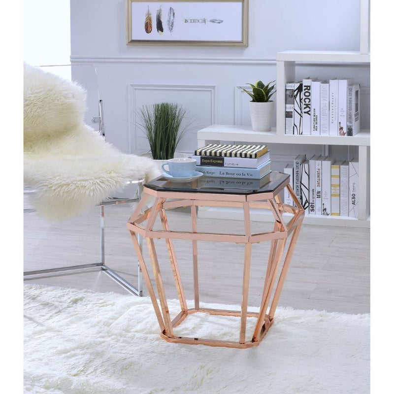 Clifton - End Table - Rose Gold & Smoky Glass