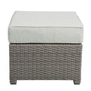 Salena - Patio Sofa With 2 Pillows & Ottoman - Beige Fabric & Gray Wicker