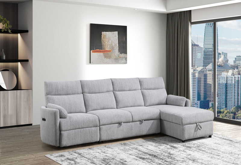 U8571 - Sleeper Sofa With Storage Chaise And Power Recliner With USB A/C - Nigel Oyster