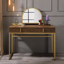 Coleen - 50" Vanity Desk With Mirror & Jewelry Tray - Walnut & Gold