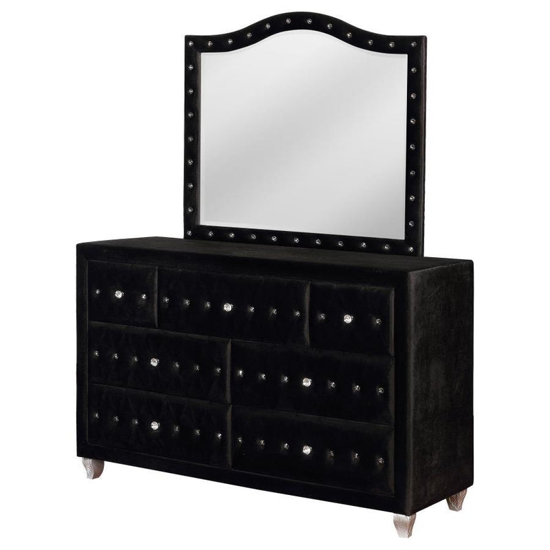 Deanna - 7-Drawer Upholstered Dresser With Mirror