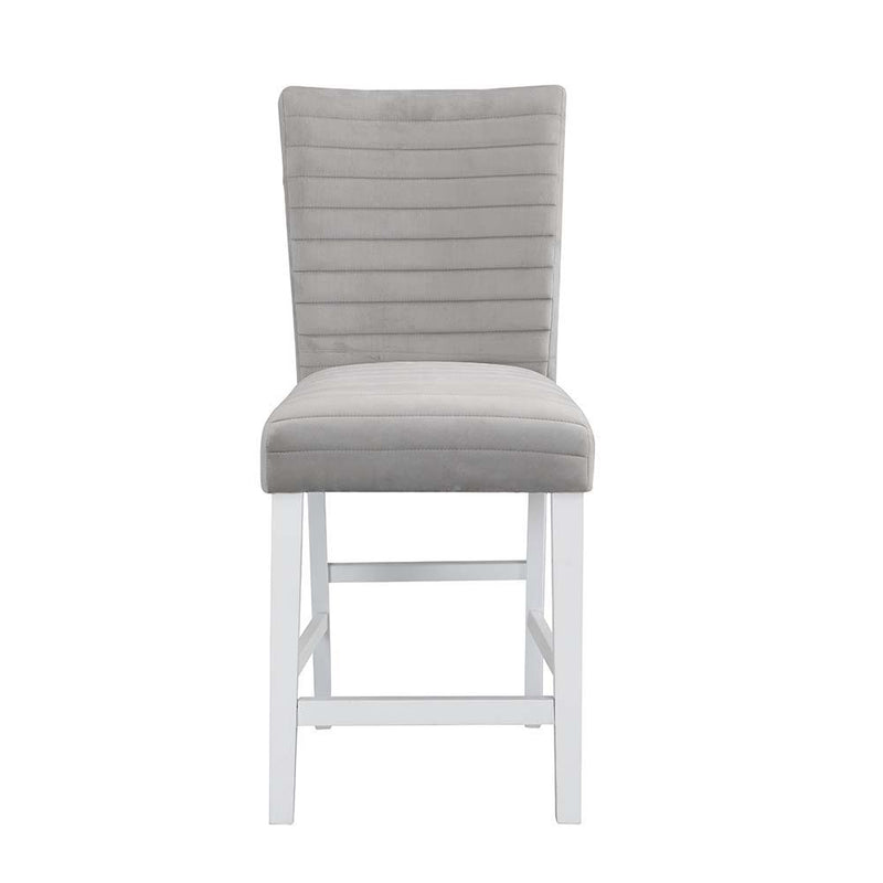 Elizaveta - Counter Height Chair (Set of 2) - Gray Velvet, Faux Crystal Diamonds &White High Gloss Finish