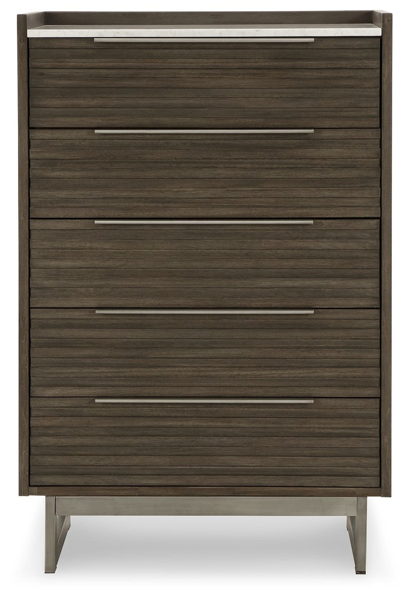 Arkenton - Grayish Brown / White - Five Drawer Chest