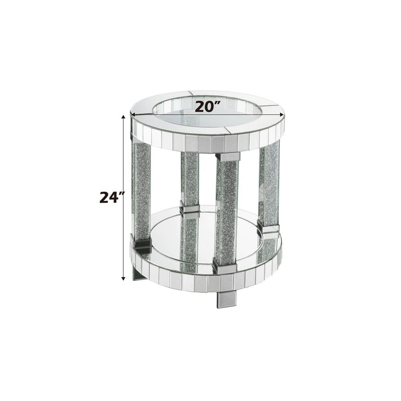 Noralie - 20" Round End Table - Mirrored & Faux Diamonds