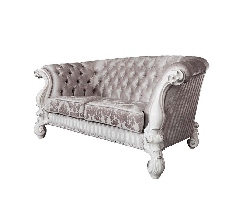 Versailles - Loveseat With 5 Pillows - Ivory Fabric & Bone White