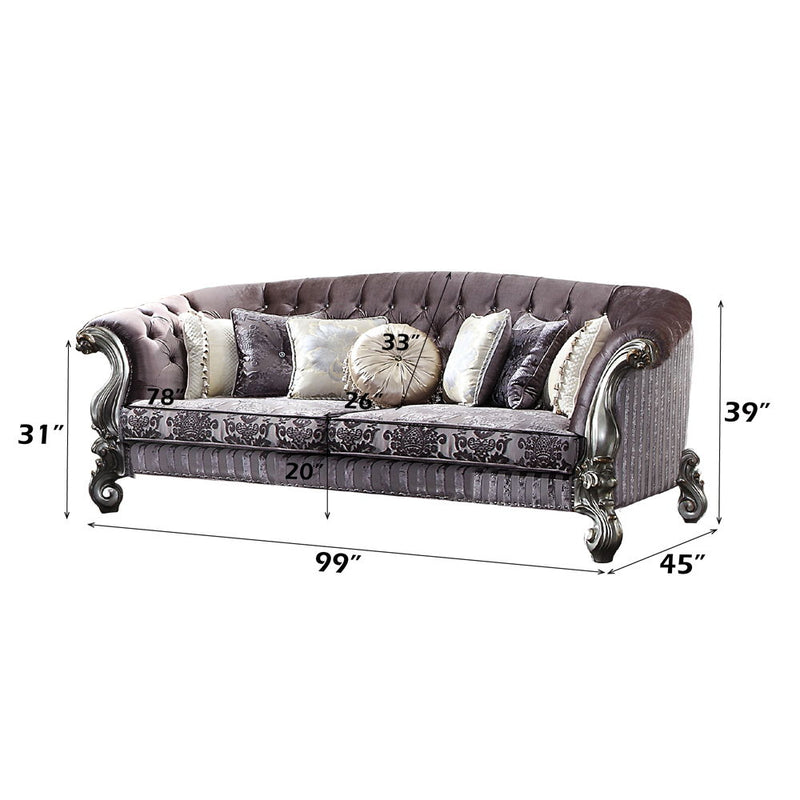 Versailles - Sofa With 7 Pillows - Velvet & Antique Platinum