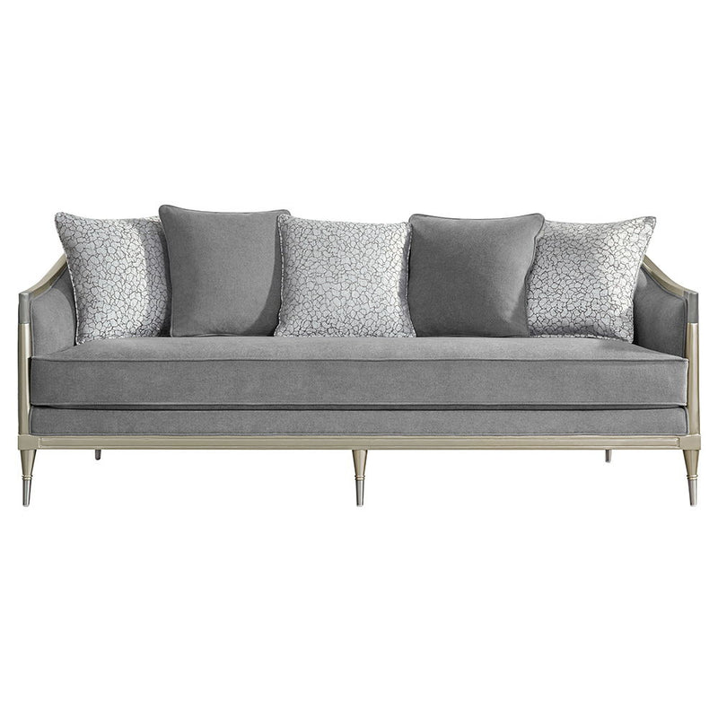 Fernando - Sofa With 5 Pillows - Gray Chenille & Champagne