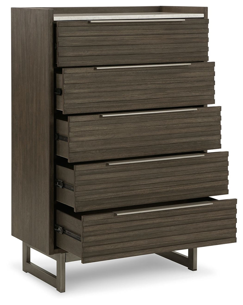 Arkenton - Grayish Brown / White - Five Drawer Chest