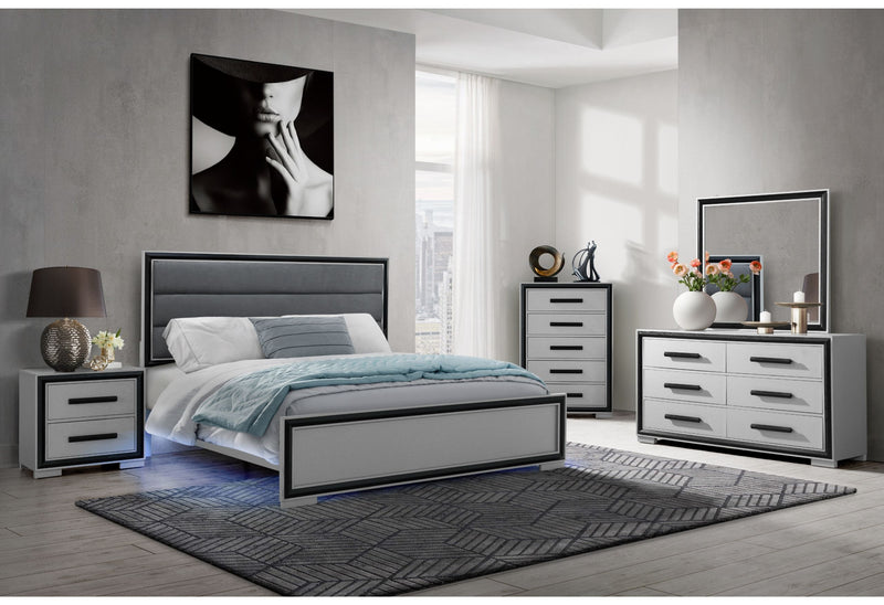 Amelia - 5 Piece Full Bedroom Set With LED - Gray Black