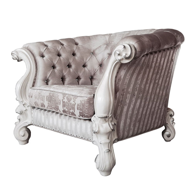 Versailles - Chair With 2 Pillows - Ivory Fabric & Bone White