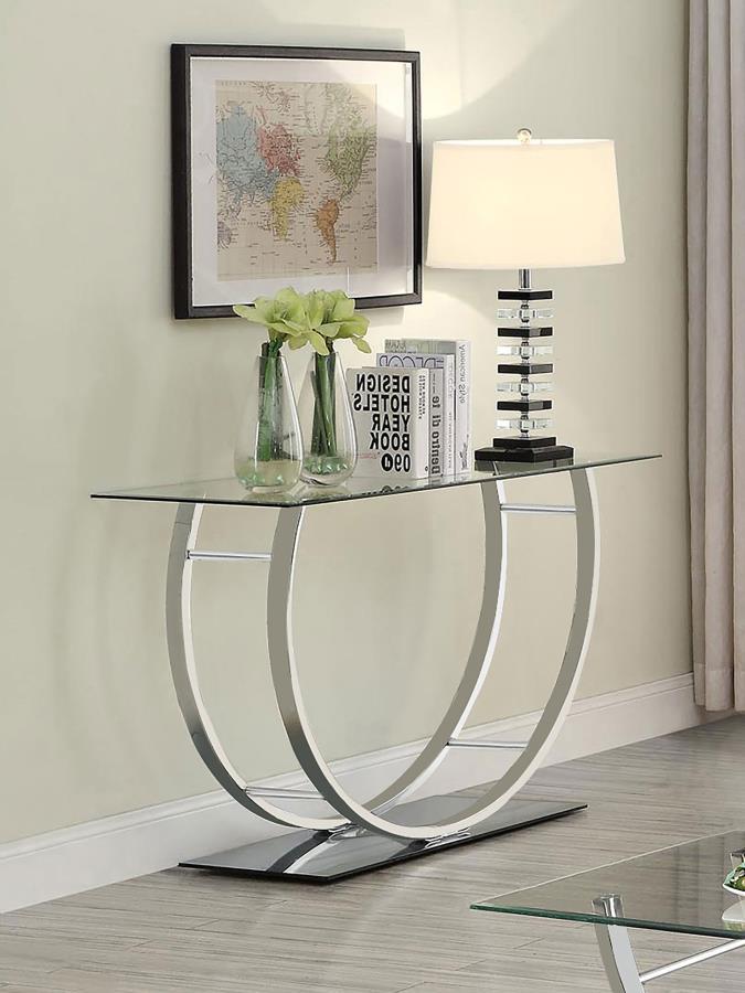 Danville - U-Shaped Glass Top Entryway Console Table - Chrome