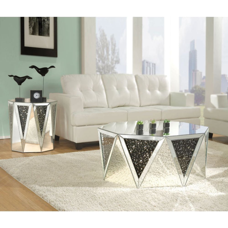 Nysa - 41" Coffee Table - Mirrored & Faux Crystals