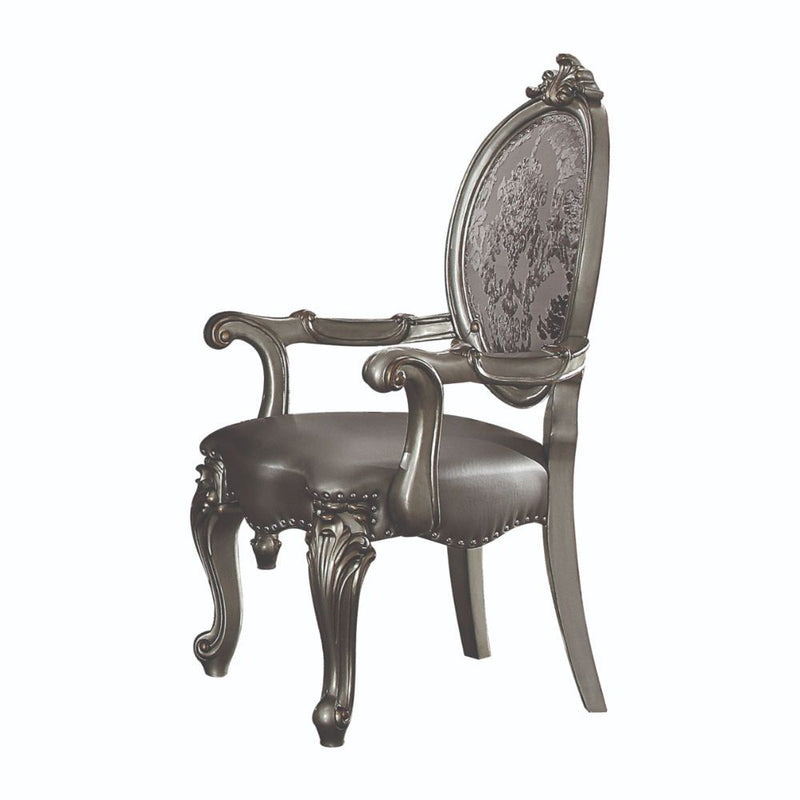 Versailles - Arm Chair (Set of 2) - Silver Synthetic Leather & Antique Platinum