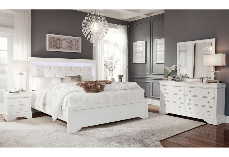 Pompei - King Bed With LED - Metallic White