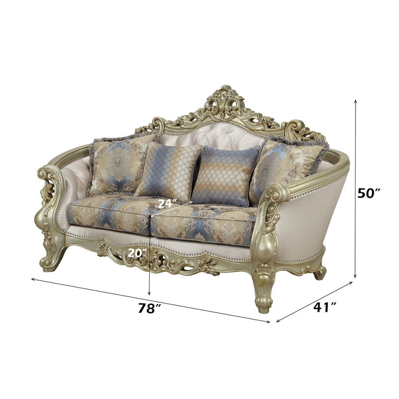 Gorsedd - Loveseat With 4 Pillows - Fabric & Golden Ivory