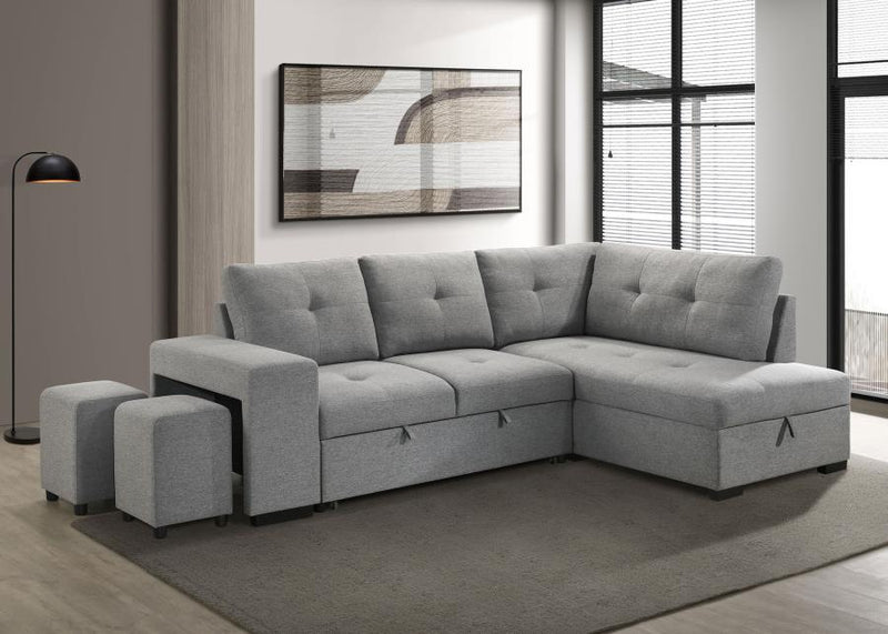 Roanne - Fabric Upholstered Sleeper Sectional Sofa - Gray