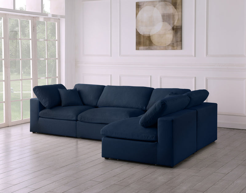 Serene - Linen Textured Fabric Deluxe Comfort Modular Sectional 4 Piece - Navy