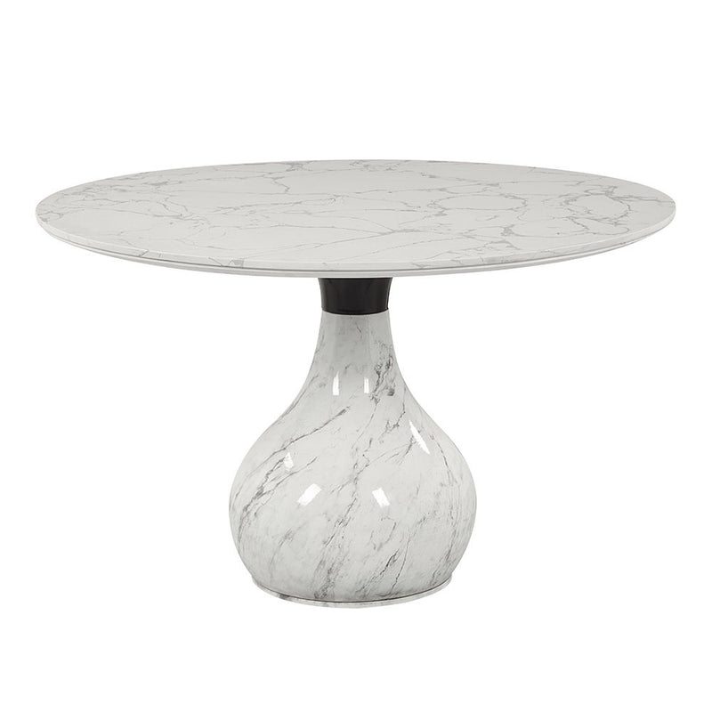 Koen - Round Dining Table, Engineering Marble Top - White & Black