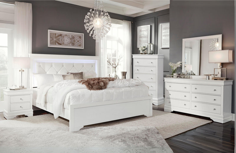 Pompei - 5 Piece Full Bedroom Set With LED - Metallic White