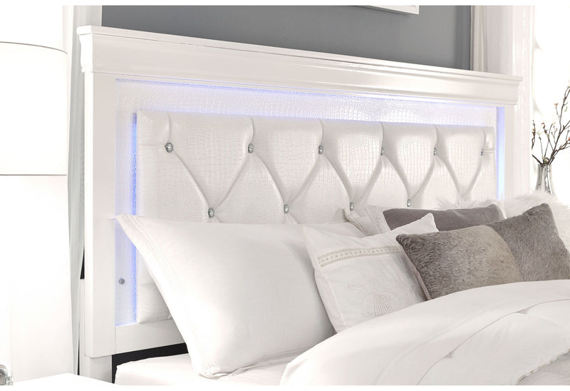 Pompei - 5 Piece Queen Bedroom Set With LED - Metallic White