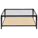 Amherst - Glass Top Metal with Cane Shelf Table
