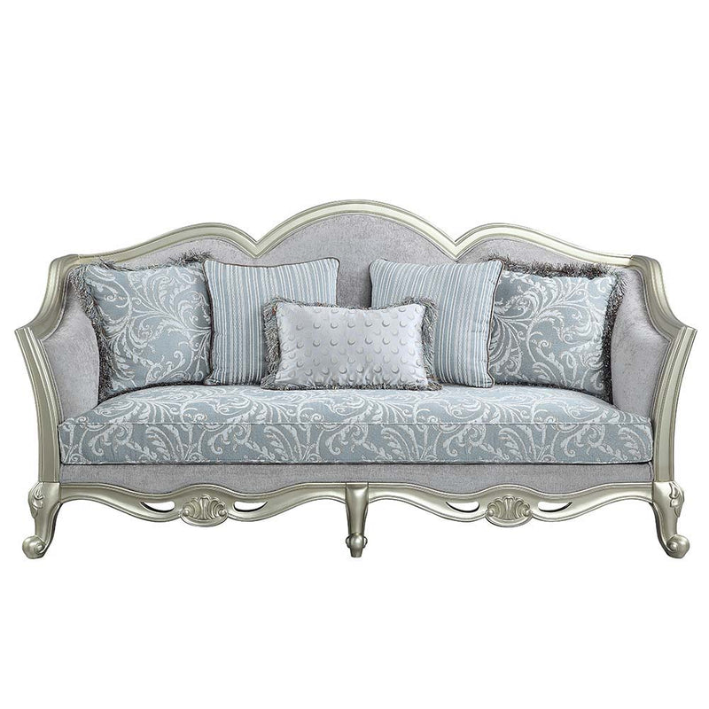 Qunsia - Sofa With 5 Pillows - Light Gray Linen & Champagne