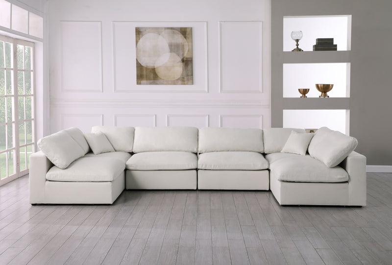 Serene - Linen Textured Fabric Deluxe Comfort Modular Sectional 6 Piece - Cream - Fabric