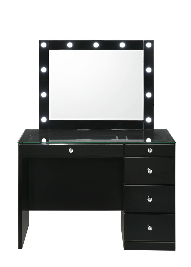 Morgan - Vanity Desk With Glass Top, Led Mirror & Stool