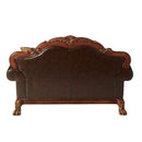 Dresden - Loveseat With 2 Pillows - Brown Synthetic Leather & Chenille, Cherry Oak