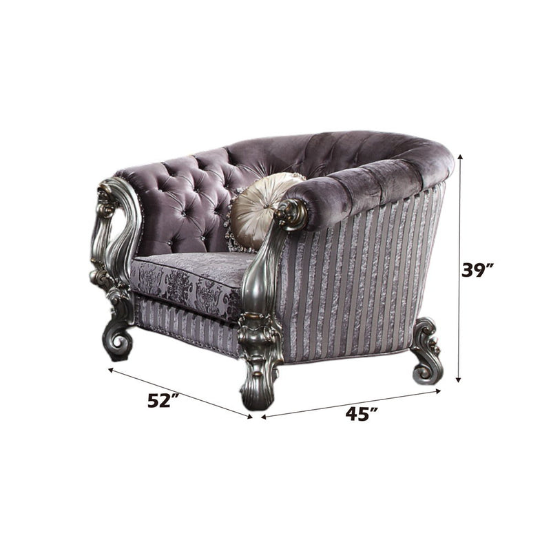 Versailles - Chair With 2 Pillows - Velvet & Antique Platinum