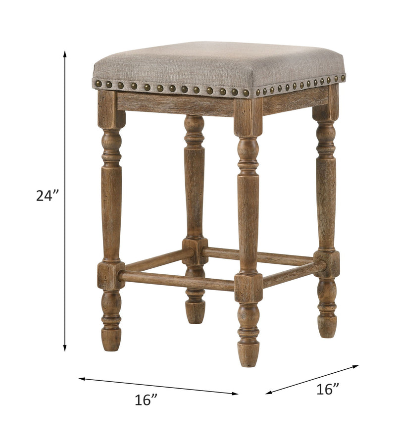 Farsiris - Counter Height Stool (Set of 2) - Beige Fabric & Weathered Oak
