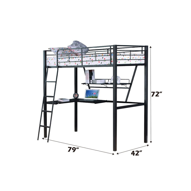 Senon - Twin Loft Bed With Desk - Silver & Black