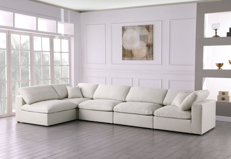 Serene - Linen Textured Fabric Deluxe Comfort Modular Sectional 5 Piece - Cream