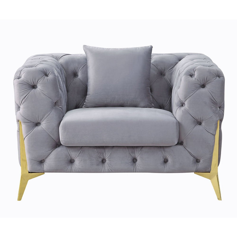 Jelanea - Chair With Pillow - Gray Velvet & Gold