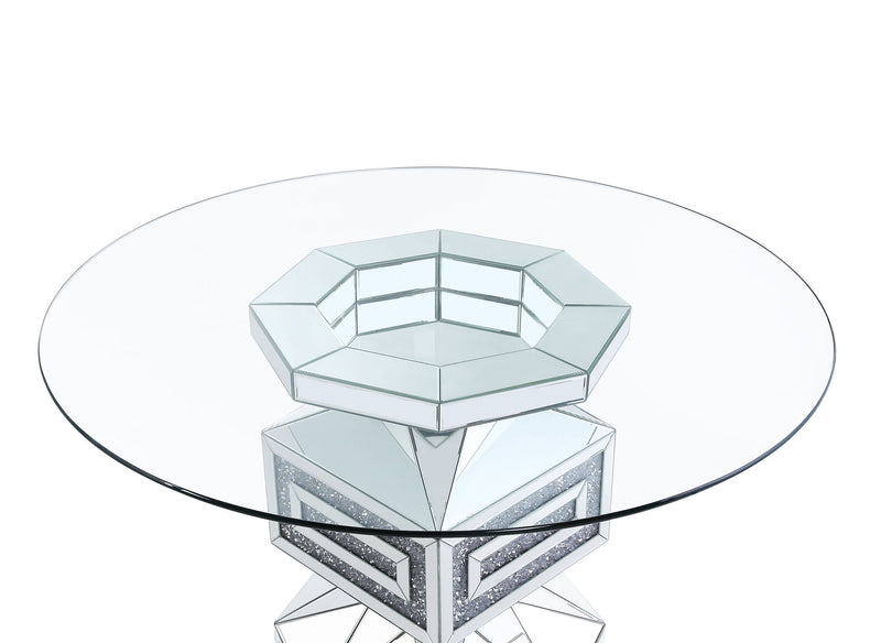 Noralie - 30" Dining Table - Clear Glass, Mirrored & Faux Diamonds