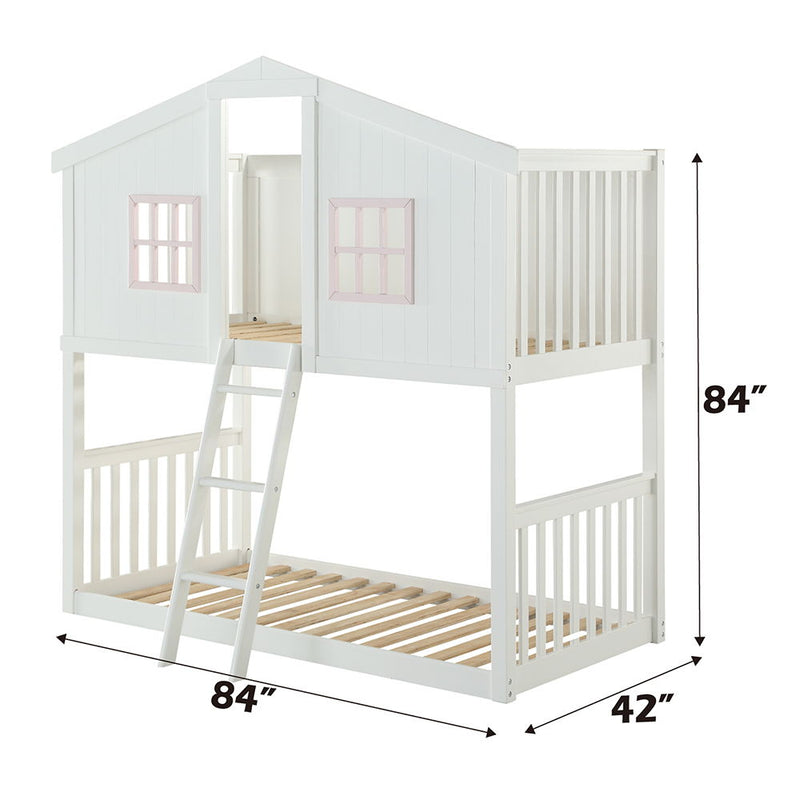 Rohan Cottage - Twin Over Twin Bunk Bed - White & Pink