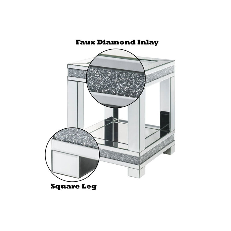 Noralie - 20" Square End Table - Mirrored & Faux Diamonds