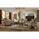 Latisha - Loveseat With 6 Pillows (Same Lv01577) - Tan, Pattern Fabric & Antique Oak