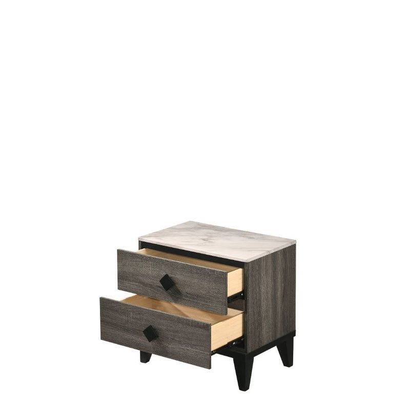 Avantika - Nightstand - Faux Marble & Rustic Gray Oak