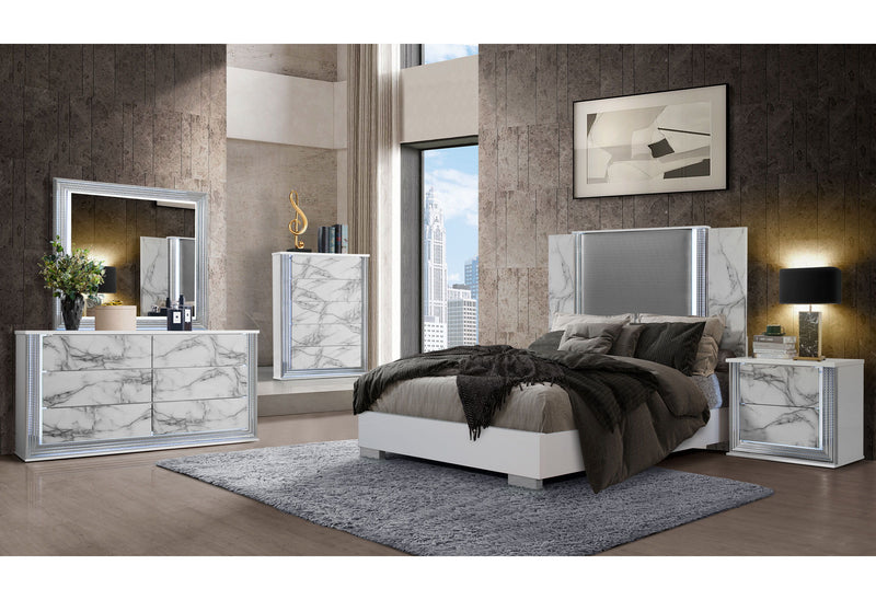 Ylime - Marble Dresser With LED - Light Gray / White