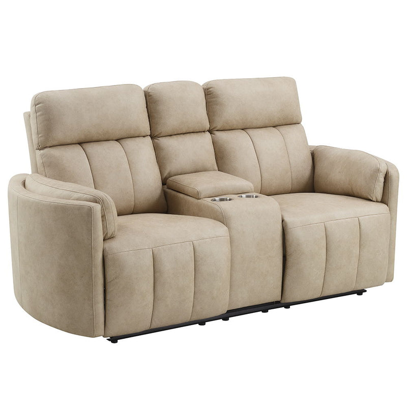 Elison - Motion Loveseat With Console - Dark Beige Polish Microfiber