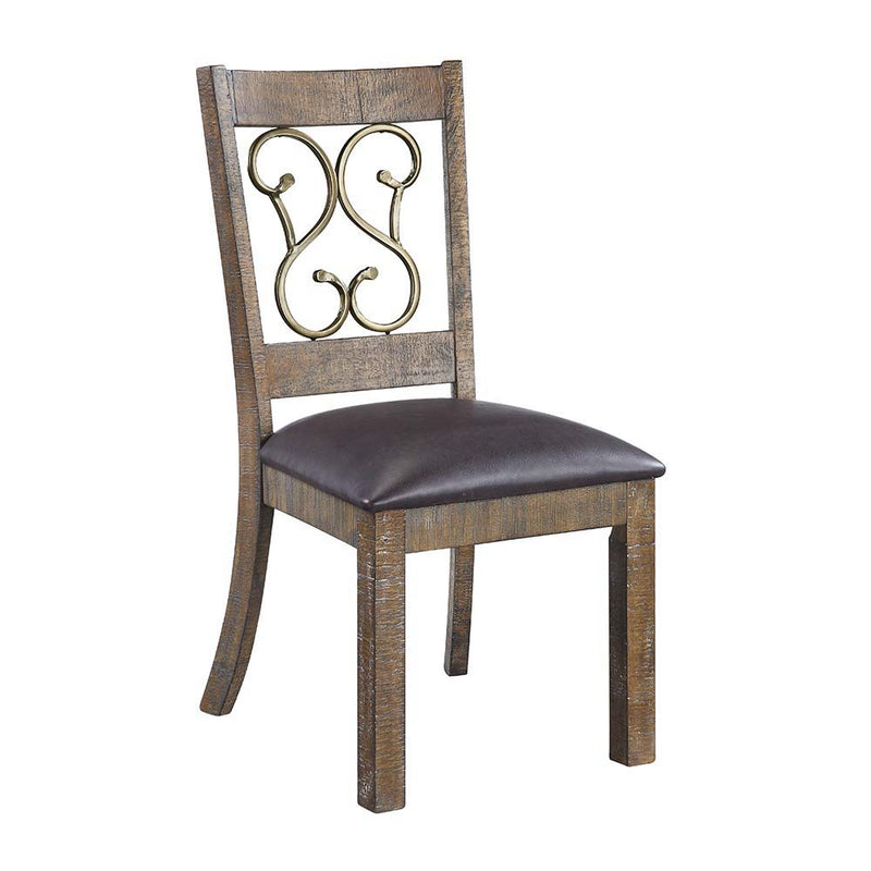 Raphaela - Side Chair (Set of 2) - Black Synthetic Leather & Weathered Cherry