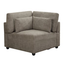 Rylie - Modular Wedge With 3 Pillows - Brown Linen