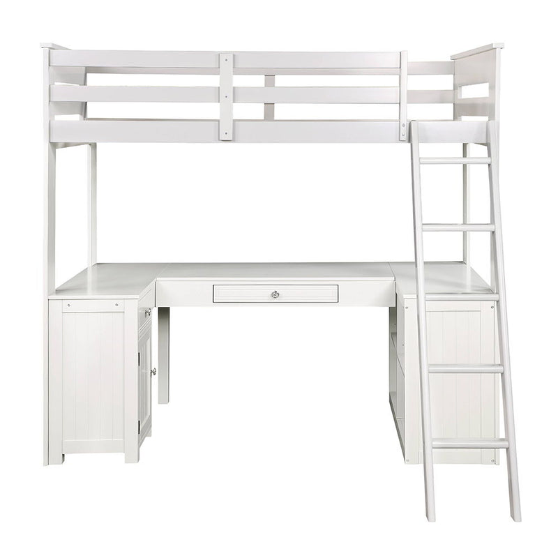 Ambar - Twin Loft Bed With Desk & Bookcase & Chest - Light Gray