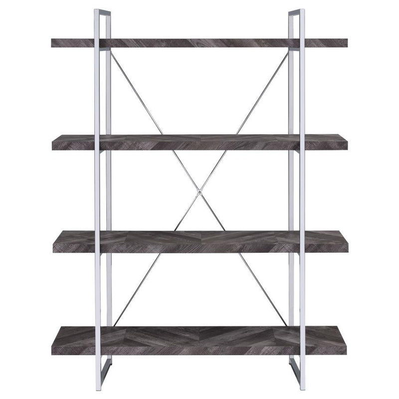 Grimma - 4-Shelf Bookshelf - Rustic Gray And Chrome