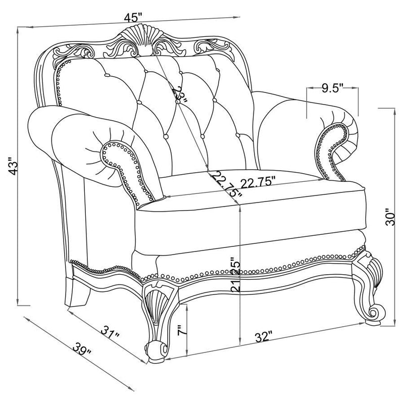 Victoria - Full Leather Upholstered Rolled Arm Chair - Brown